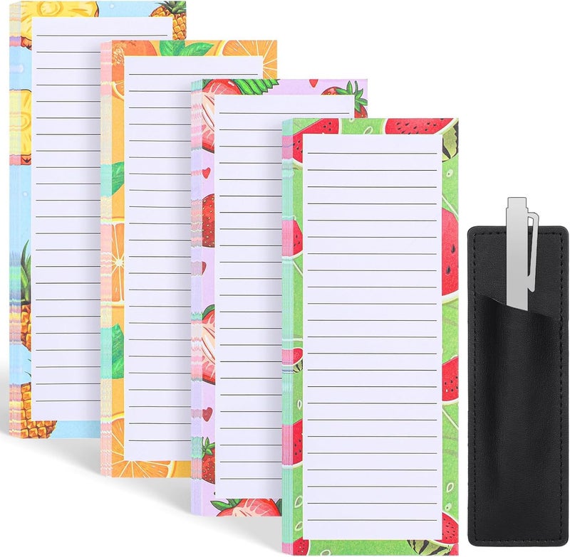 Thboxes 4 Pack Magnetic Note Pad for Fridge with Pen Holder, Totally 200 Sheets Grocery List Magnet Pad for Refrigerator Magnetic Shopping List Pad（Fruit Design） - Image 1